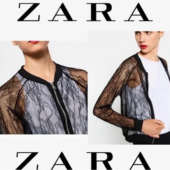 Zara Lace Bomber Jacket black lace small long sleeve - Picture 4 of 12